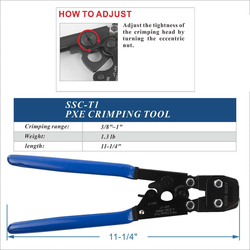 PEX Pipe Clamp Cinch Tool Crimping Tool Crimper for Stainless Steel Clamps from 3/8-inch to 1-inch with 1/2-inch 10PCS and 3/4-inch 10PCS SS PEX Clamps,with Pipe Cutter CH-T-2