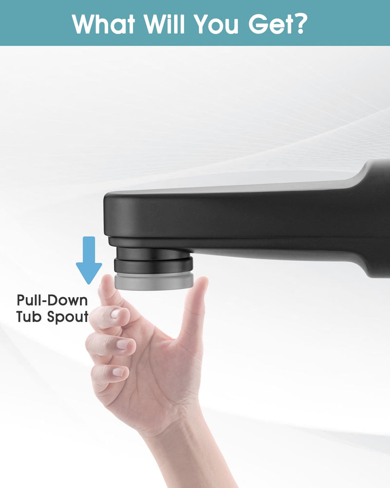 Metal Pull Down Bathtub Spout with Diverter, 5-1/4" Length, Repair Part Tub Spout, Rebuilt with RP33794& RP12307, Matte Black