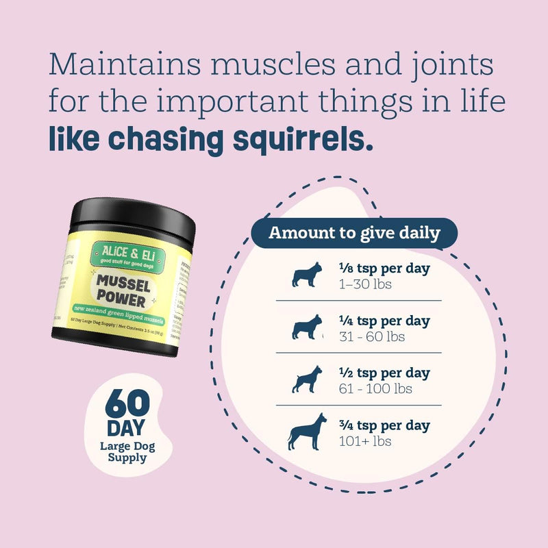 Alice & Eli Mussel Power - Green Lipped Mussels for Dogs - Hip & Joint Support, Omega Fats & Immune Support - Pure and Complete