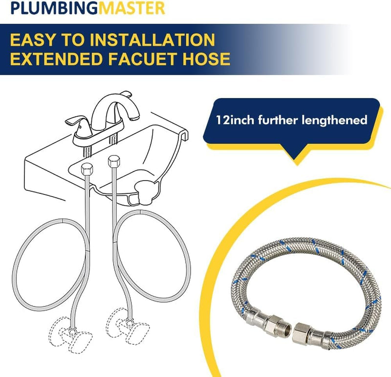 10 Pcs 12 Inch Faucet Supply Conector Extension, 3/8 OD Comp (Male) x 3/8 Comp (Female) Supply Line，Faucet Hose for Kitchen Bathroom 10 12inch 10pcs