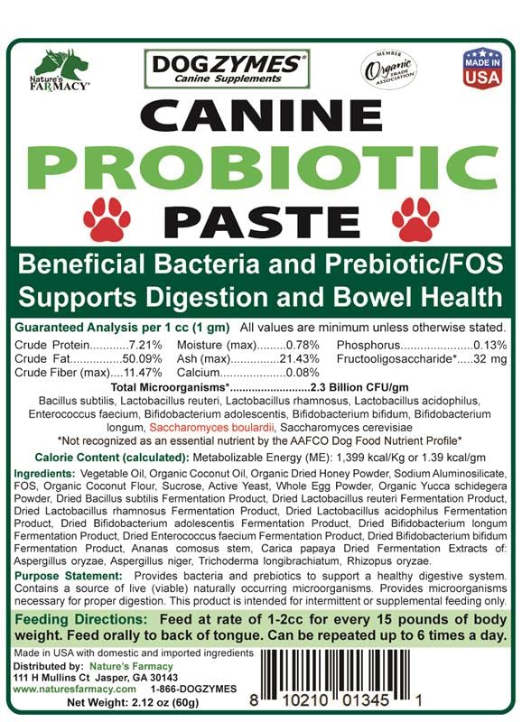 Dogzymes Canine Probiotic Paste Beneficial Bacteria-Enzyme 2.3 Billion CFU/gm Saccharomyces boulardii Organic Dried Honey Powder (60 Gram) 60 Gram - PawsPlanet Australia