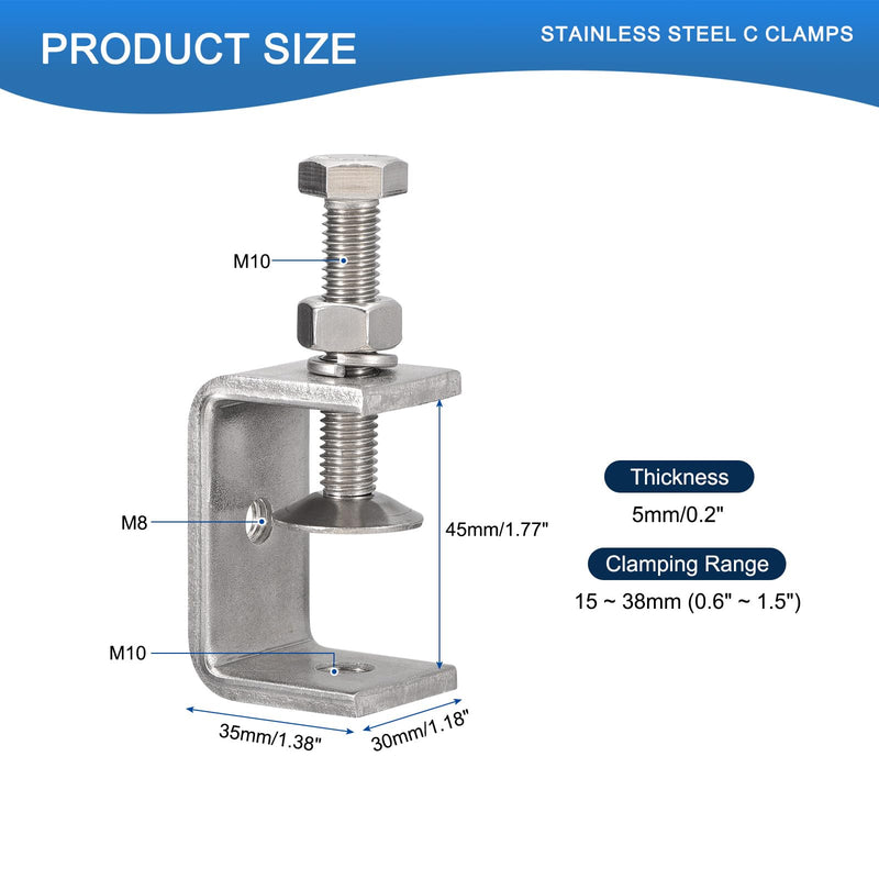 4 Pack 304 Stainless Steel C Clamps with 45mm/1.77" Stable Wide Jaw Opening Tiger Clamp for Woodworking Welding Construction Household Mount 45mm/1.77"