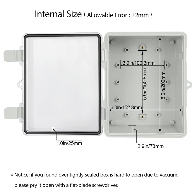 ABS Plastic Dustproof Waterproof IP65 Junction Box Hinged Shell Universal Electrical Project Enclosure Gray, with PC Transparent Clear Cover 8.7 x 6.7 x 4.3inch(220 x170 x110mm) 8.7" x 6.7" x 4.3"