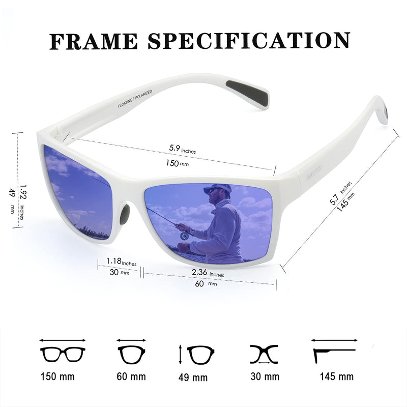maivnz Floating Polarized Fishing Sunglasses for Men Women, Unsinkable UV400 Sports Glasses for Kayaking, Boating & Surf White Casual Frame Blue Revo Lens