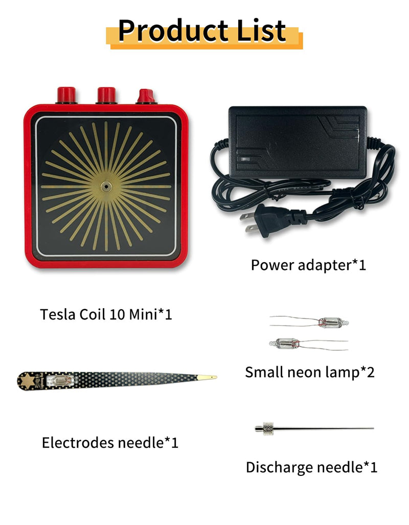 WARDENCLYFFE Tesla Coil 10MINI Red Compact Classic Tesla Coil, Dual-Knob Control, 10 cm(3.9 inches) Arc, High-Voltage Arc Display Top Red Border