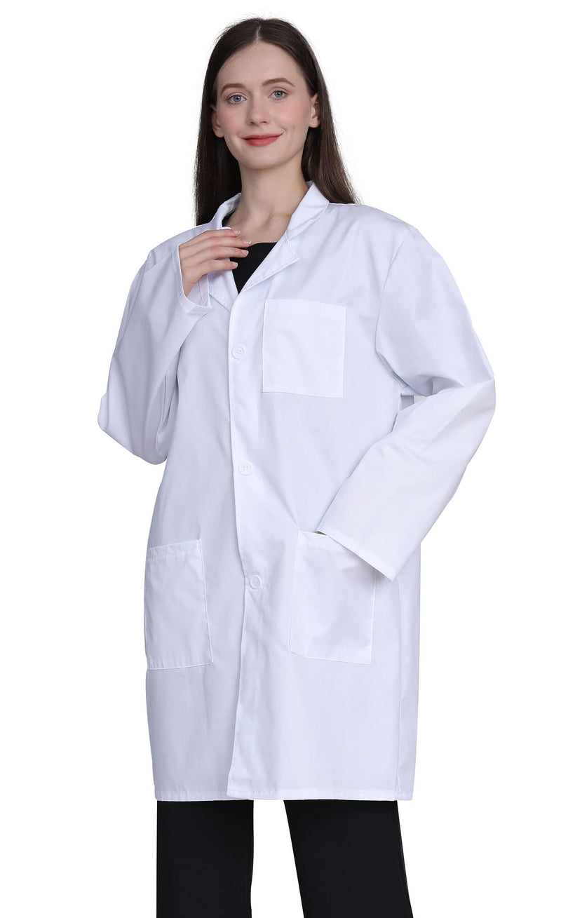 Professional Lab Coat for Women, Full Sleeve Cotton Blend Long Medical Coat，White, Unisex White Small