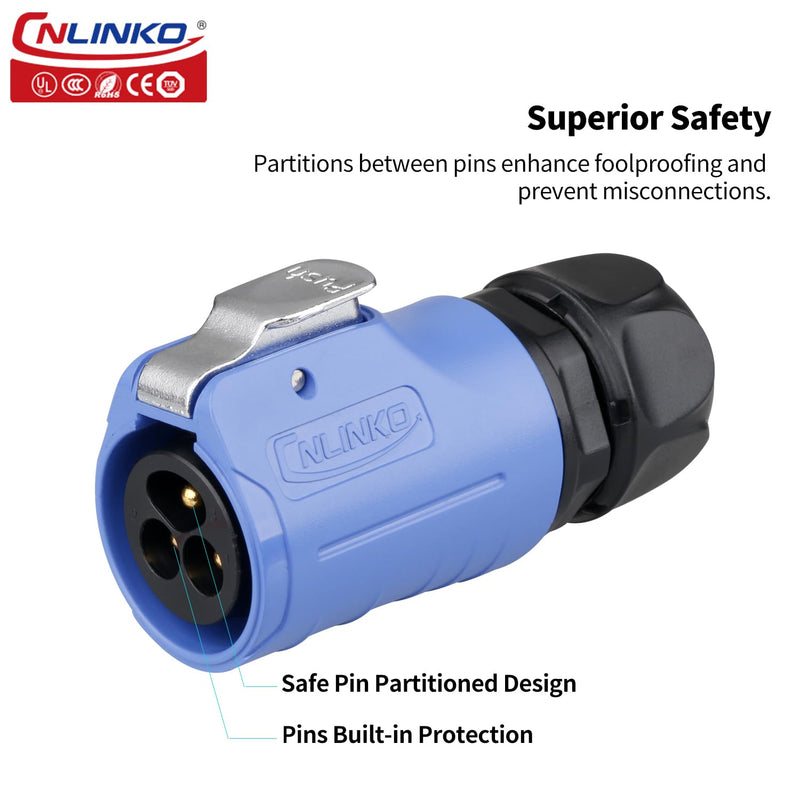 CNLINKO LP-20 3-Pin Waterproof Connector - Quick Plugging & Secure Screw-in Design, IP68 Aviation Connector, M20 Flange Socket with 4-Hole Panel (LP20 3 Pin) LP-20 3-Pin Screwing