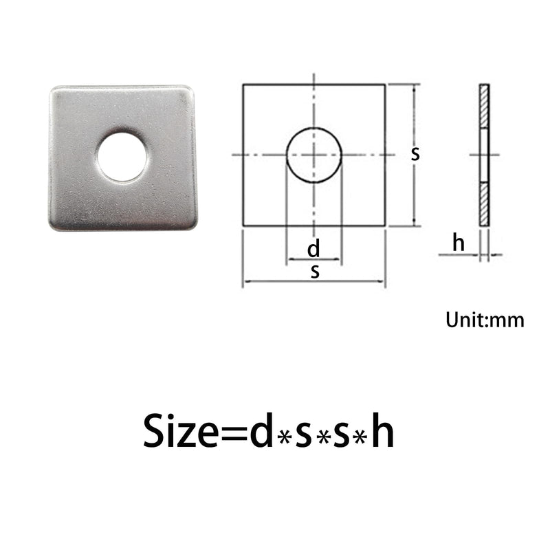 (100 Pieces) M3x10x10x1mm Square Washer 304 Stainless Steel Flat Pad Gasket Square Plate Fastener