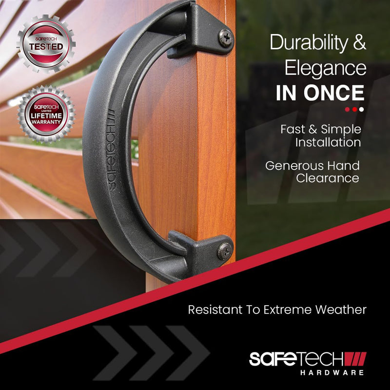 Safetech Hardware SHDL-150 Polymer Pull Gate Handle | Side Fixing Legs, Easy Alignment & Added Strength | Left & Right Reversible | Aluminum, Vinyl/PVC, & Wood | Any Square Post Gates - Black