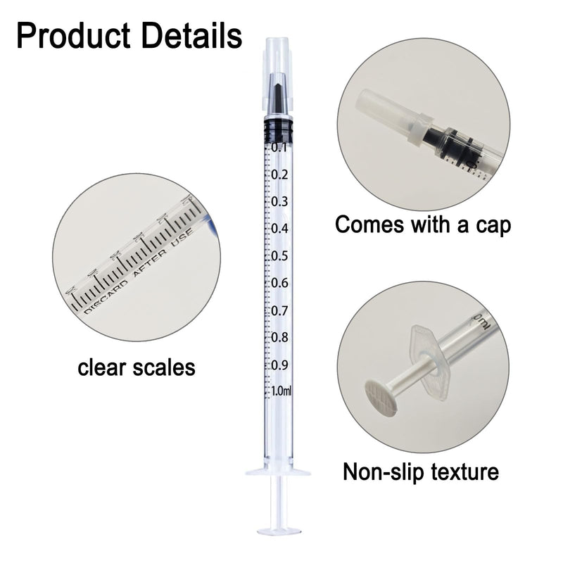 30 Pack 1 ml Syringe for Liquid without Needle,Syringe with Cap,Individually Wrapped,for Scientific Labs,Measurement,Dispensing,Oil or Glue Applicato 1ML 30