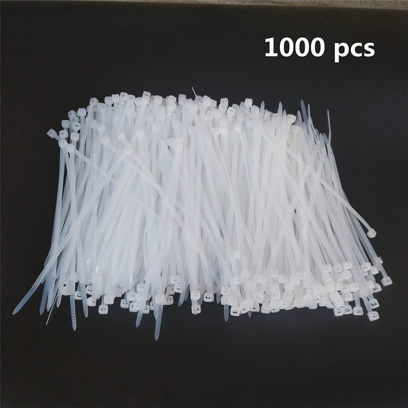 1000 pcs 4 inch Cable Zip Ties Heavy Duty, Premium Plastic Wire Ties with 18 LBS Tensile Strength, UV Resistant Cable Ties, Self-Locking White Nylon Tie Straps 4 inch ( 3 x 100mm )