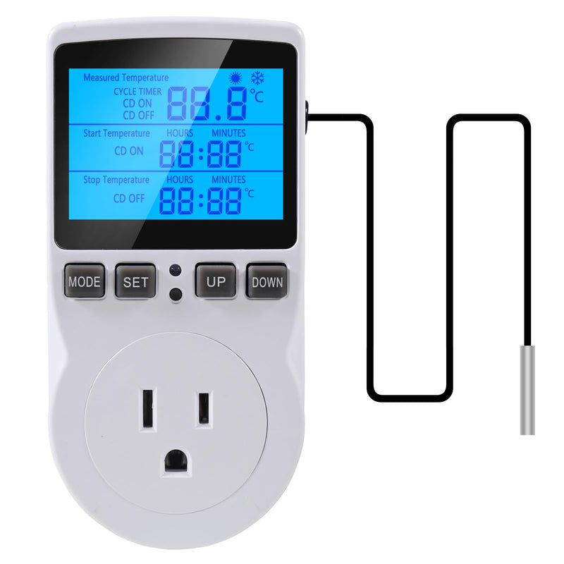 UMLIFE 2Pack Digital Thermostat Temperature Controller Electric Digital Thermostat Heating Cooling Control Mode Timer 1800W 120V 15A Greenhouse Heater with Thermostat Backlit Display 2PCS