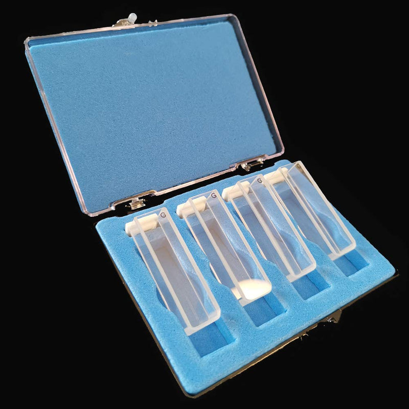 Fluorescence Glass Cuvette Cells (Set of 4 Pcs) 4 Clear Sided Fluorometer Cuvettes (Optical Windows: 4; Spectral Range: 340-2500 nm; Pathlength: 10 mm; Volume: 3.5 ml; A Non-Sealing PTFE cover)