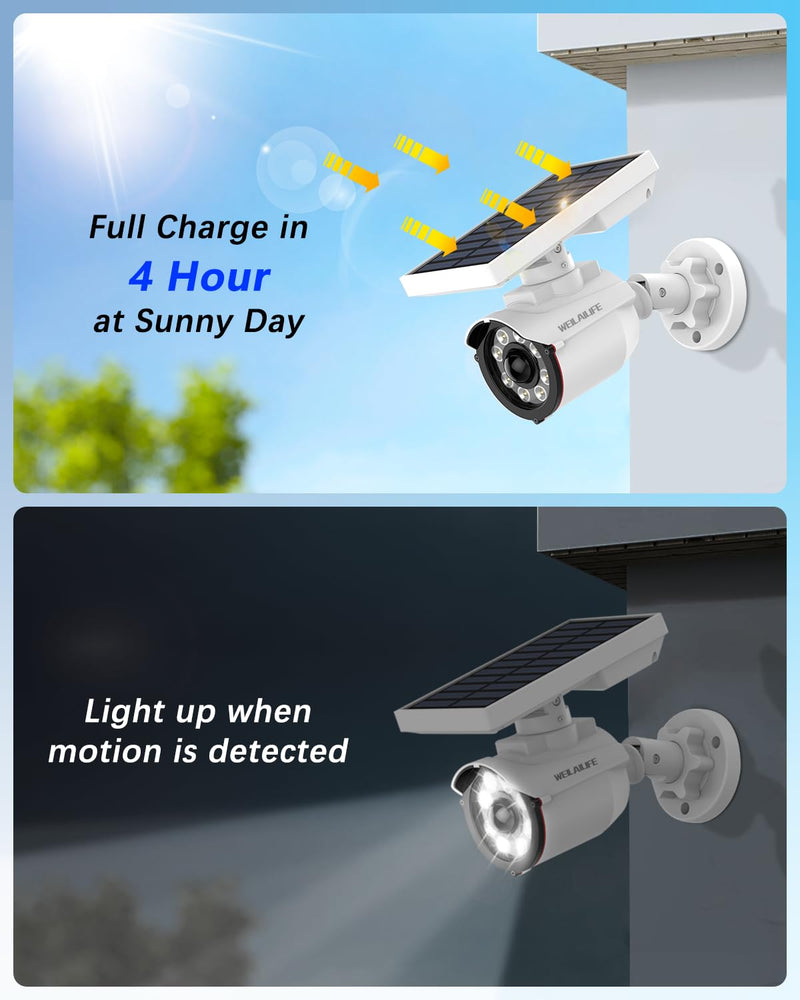 WEILAILIFE Outdoor Solar Motion Sensor Light Wireless Security Floodlight with LED Spotlights Fake Security Camera Waterproof 800 Lumen Bright Light(2 Pack) 2