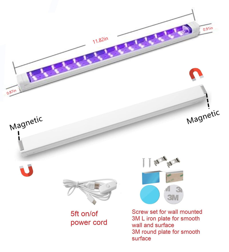 UV Black Light Bar USB DC 10W 1ft LED Blacklight Bar Strip Lights for Bedroom Fluorescent Paint Poster Party Glow in The Dark Light Magnet 2 Pack 2 Count (Pack of 1)