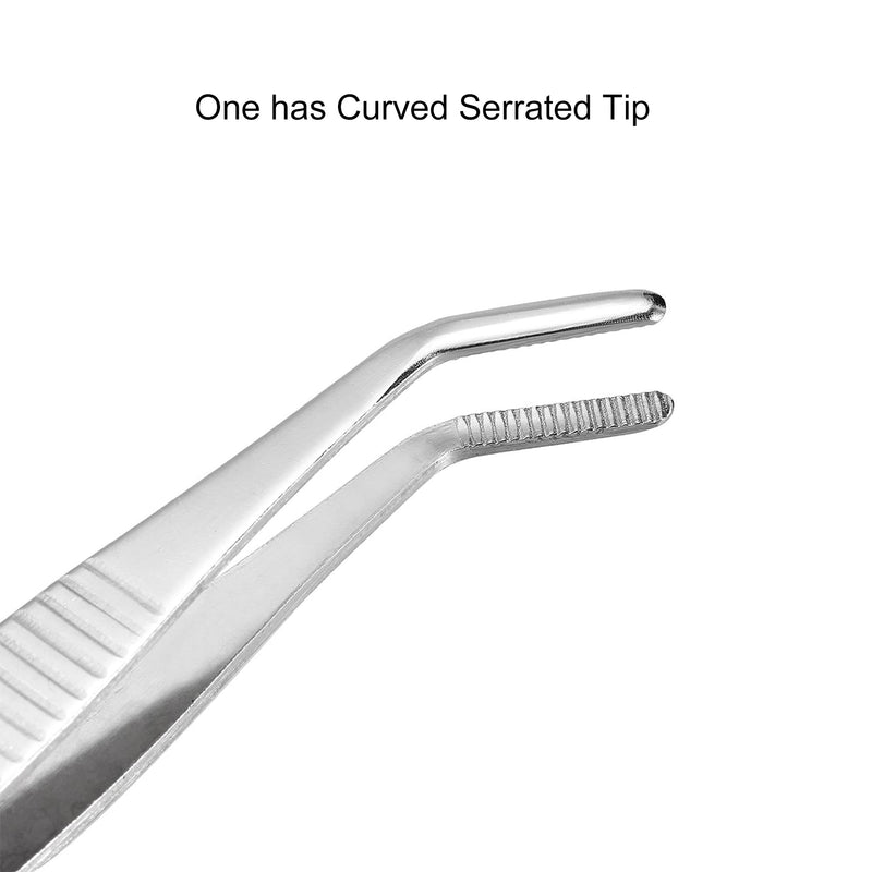 5-1/2 Inch Stainless Steel Tweezers with Straight and Curved Serrated Tip Multipurpose Forceps for Craft Repairing 2 Pack 5-1/2 Inch