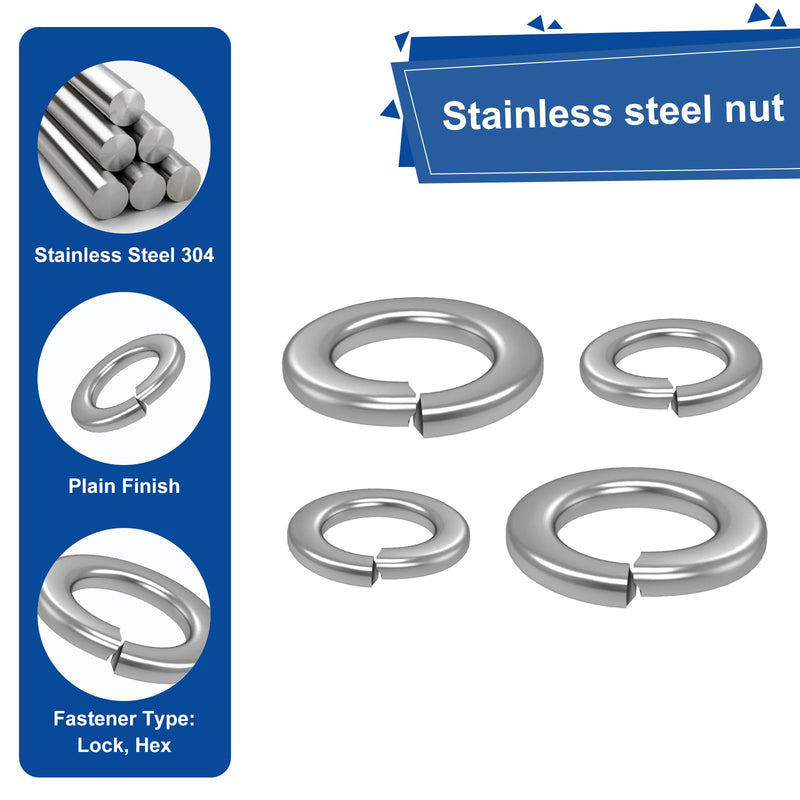 QISHENG 100 PCS #8-32 Stainless Steel SAE Spring Lock Washers,Stainless Steel 18-8 A2(304) washers,Home Washer Colorless