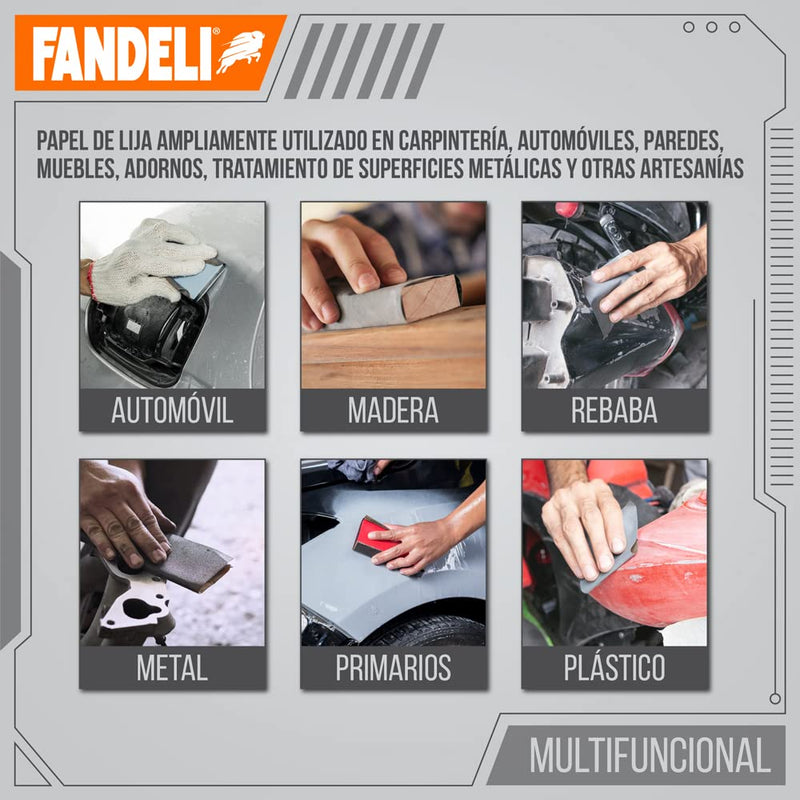 Fandeli | Waterproof Sandpaper | Assortment of Grits from 120 to 2500 | 36 Sheets 23 x 9,3 cm | for Car Polishing, Wood Furniture Sanding and Metal Sanding | Water Resistant 1