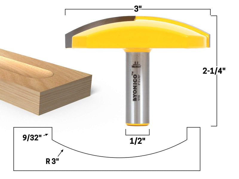 YONICO Router Bits Horizontal Crown 3-Inch Radius 1/2-Inch Shank 16185 3" Diameter - 3" Radius - 1/2" Shank
