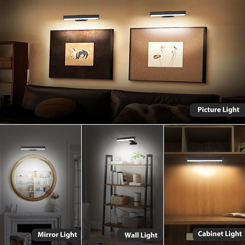 2PACK Picture Light LED Battery Operated Wall Light for Paintings,Wireless Dimmable Frame Light with Remote,3 Lighting Display Art Light Magnetic Timer Light for Artwork Portrait Dartboard Wall Decor 2Pack Black