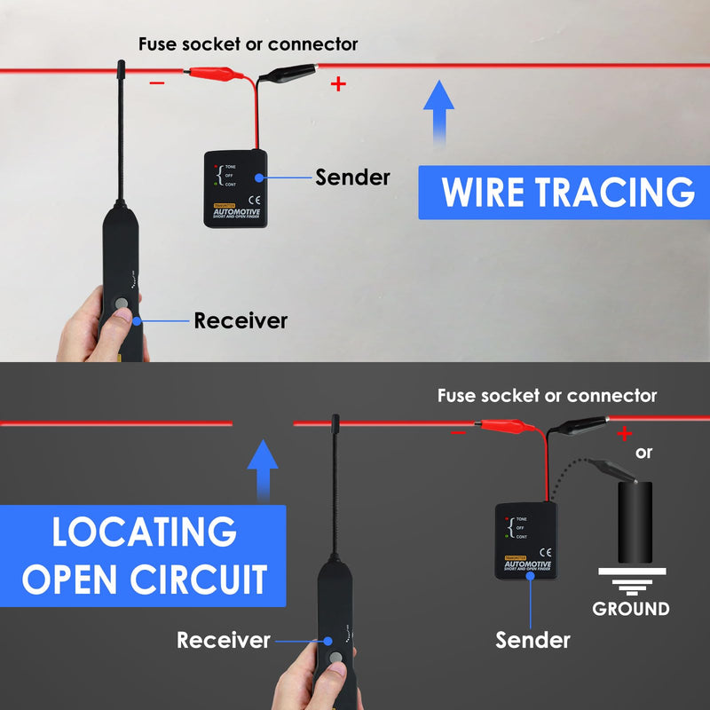 Automotive Electrical Open&Short Finder Circuit Tester Circuit Finder Detector Tone Generator Cable Wire Breaker Tracker Circuit Fault Finder DC 6-42V Car Diagnostic Tool