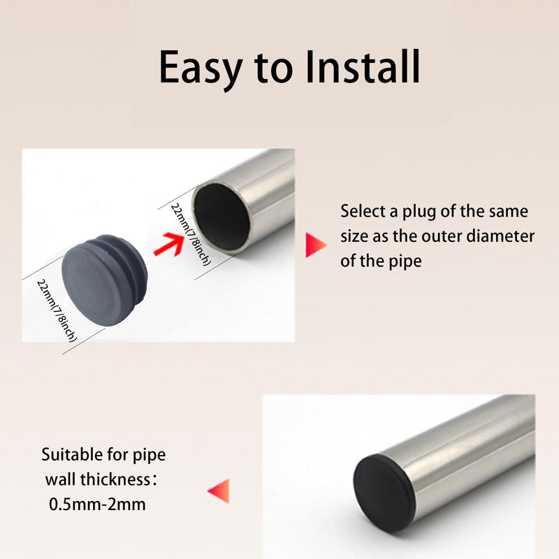 30Pcs 22mm(7/8Inch) Round Plastic Plug, Round Pipe Tubing End Cap, Black Furniture Finishing Sliders, Plastic Glide Protection for Round Metal Tube and Furniture 22mm(7/8Inch) 30
