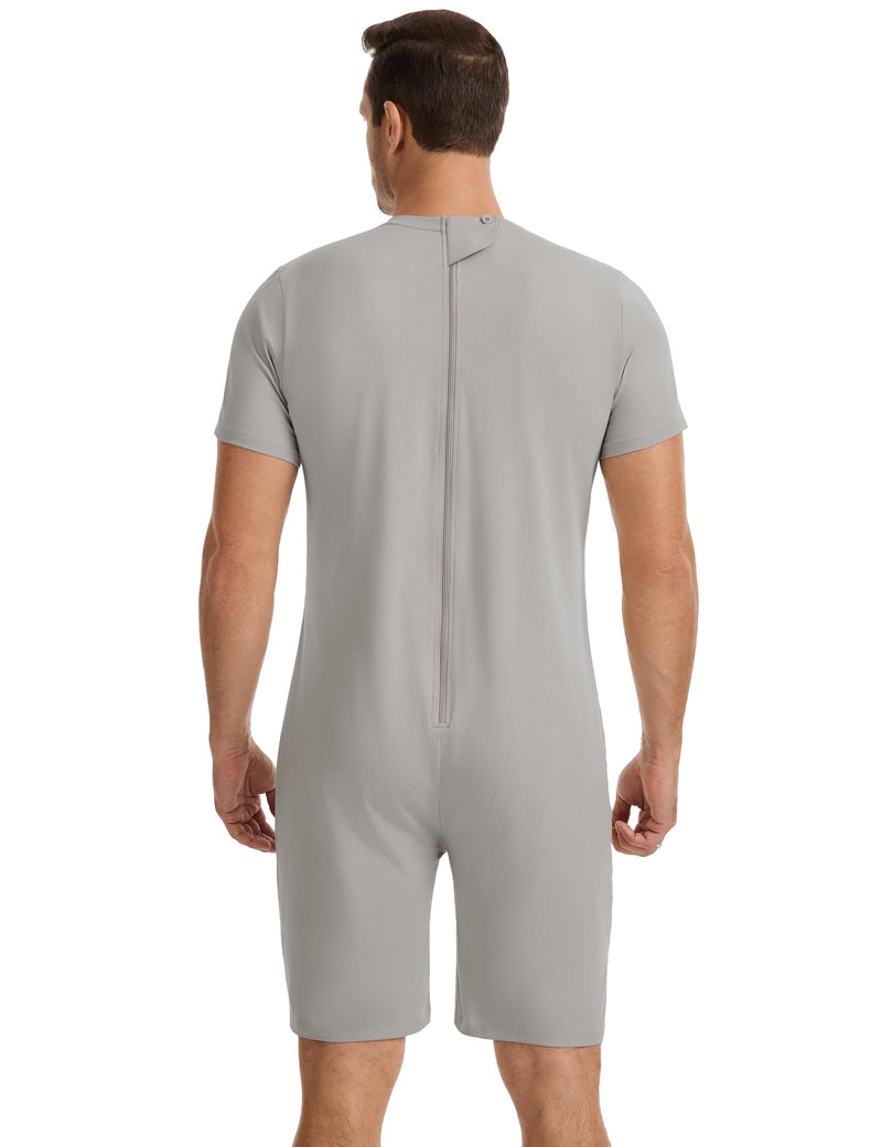 Men's Adaptive Anti-Strip Jumpsuit for Autism & SPD–Sensory Romper,Special Needs Onesie with Back YKK Zipper Medium Grey