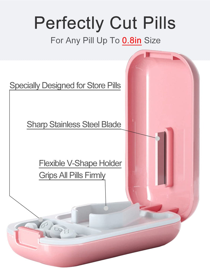 DUBSTAR Small Pill Cutter, Pill Cutter Splitter for Small and Tiny Pills, Portable Pretty Pill Cutters for Large Pills, Cuts Vitamins Tablets for Purse Pocket (Pill Cutter, Pink)