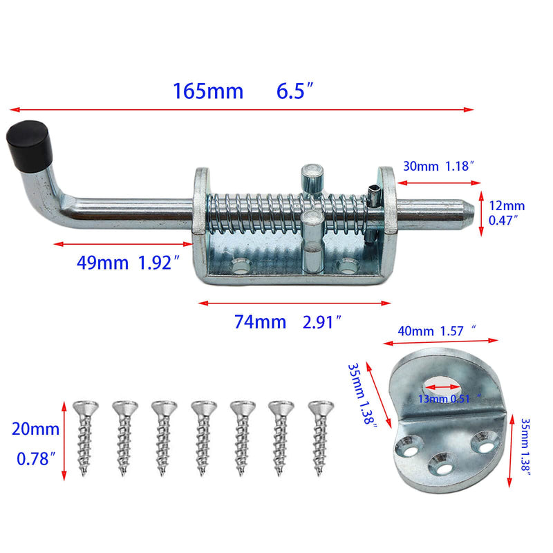 2 Packs 6.5 Inch Heavy Duty Spring Loaded Latch Pin, Sliding Barrel Bolt Door Lock for Chests/Cabinets/Utility Trailer Gate, 2mm Thickened Interior and Outdoor Latch 2