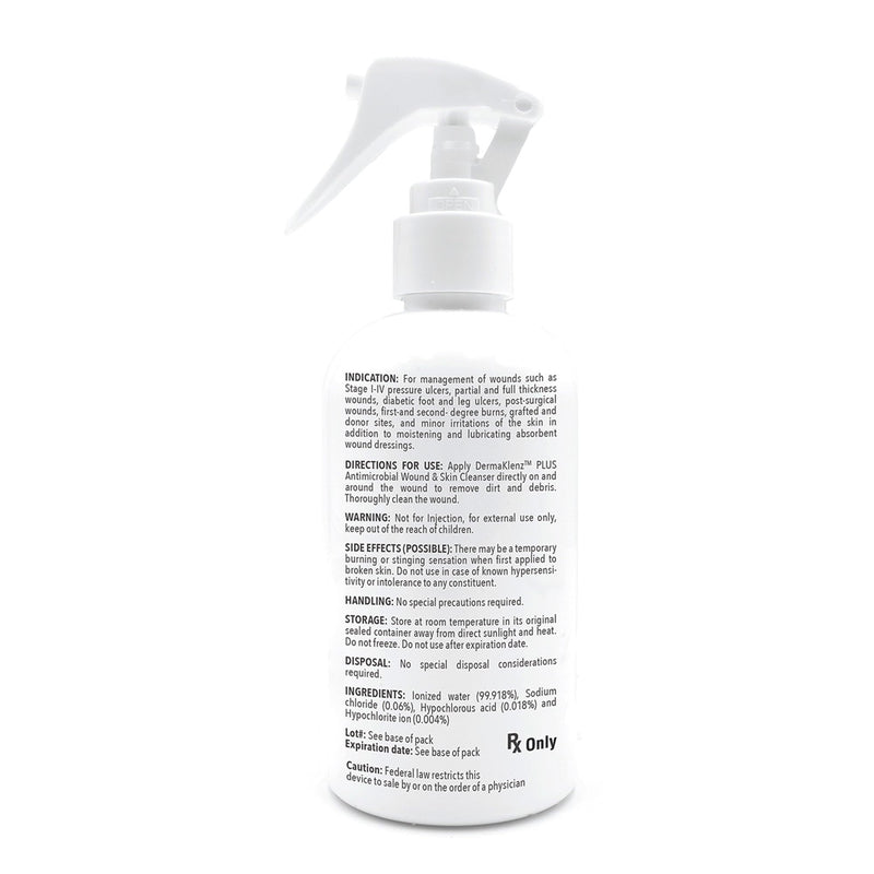 DermaRite's DermaKlenz PLUS Wound Cleanser - Rinse-Free Gentle Cleansing, Helps Clear Wound Debris, Promotes Healing with HOCL - Spray Bottle, 8 oz., 1 Count