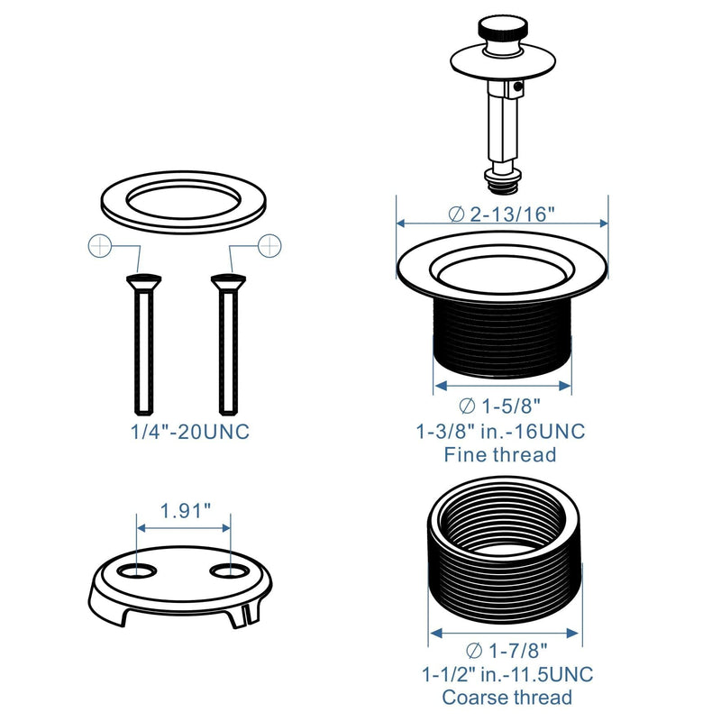Brushed Nickel Tub Drain Lift &Turn Tub Trim Set with Two-Hole Overflow Faceplate Conversion Kit Assembly, Hidrop Bathtub Drain Replacement Trim Kit and Universal Fine/Coarse Thread Brushed