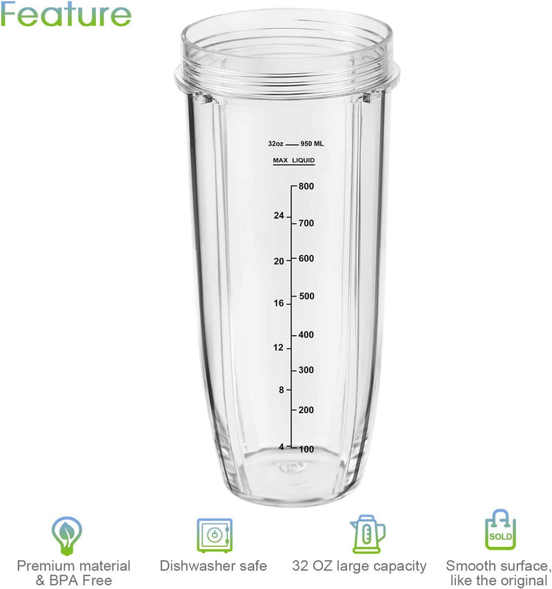 Replacement Part for Nutri Ninja Blender 2-Pack 32oz Replacement Cups Compatible with Nutri Ninja Auto-iQ Series Blenders