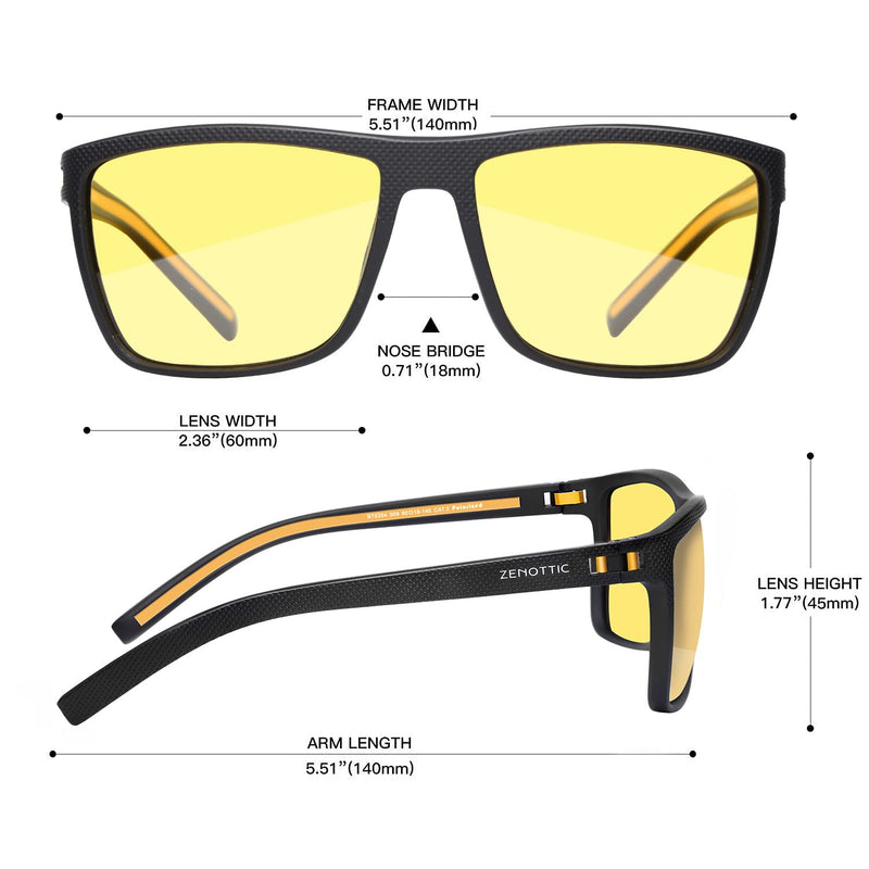 ZENOTTIC Polarized Sunglasses for Men Lightweight TR90 Frame UV400 Protection Square Sun Glasses C09 Black Frame / Night Driving Glasses