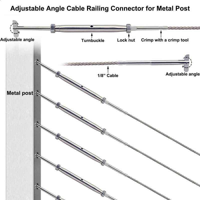 Stainless Steel Cable Railing Hardware Kit for Metal Posts 1/8 Cable Railing System, Drop Pin Turnbuckle 10 Pair 1/8"