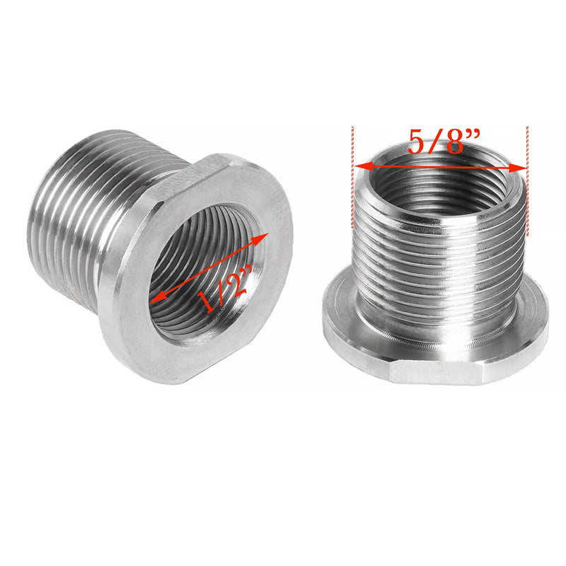 1/2x28 to 5/8x24 Thread Adapter with Crush Washer Stainless Steel (Stainless steel-2pcs)