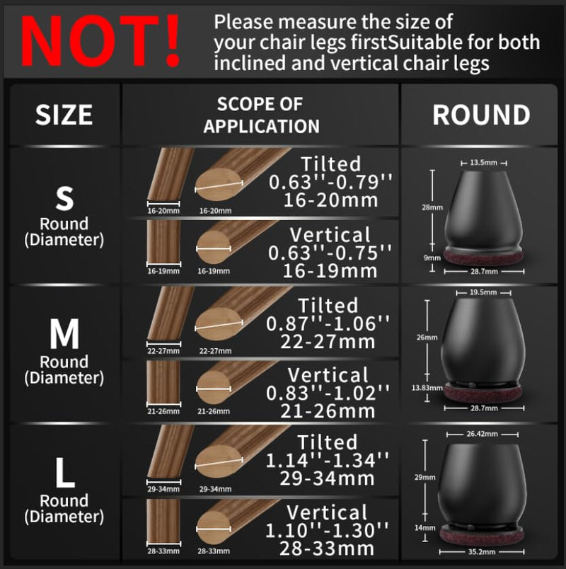 Ezprotekt 24 Pcs Black Chair Leg Floor Protectors for Hardwood Floors, Felt Furniture Pads Caps Covers, Bar Stool Floor Protectors Cups for Dining Table Desk Chair (Fit 0.83 "- 1.02", 21-26mm) Round Medium