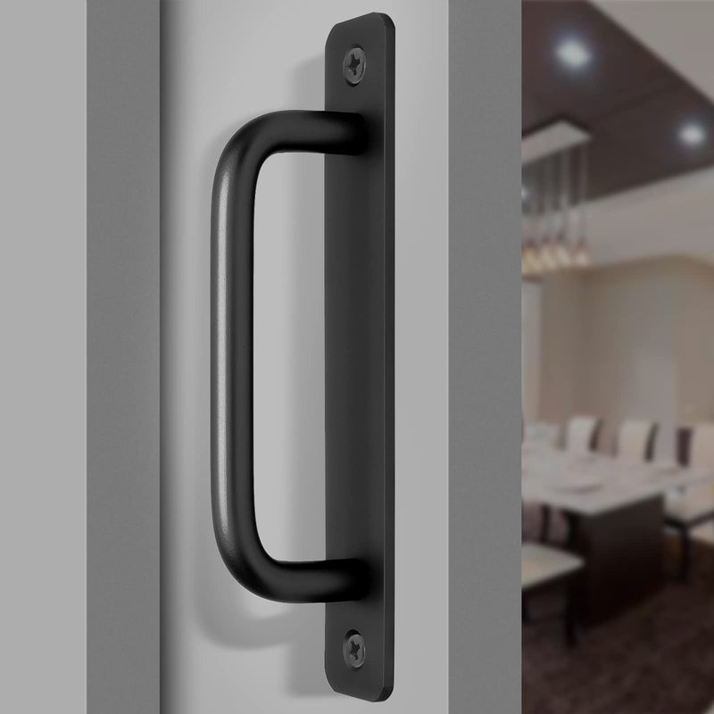 Piutouyar 2 Pack Aluminum Alloy Sliding Barn Door Handle, 128mm / 5 Inch Hole Center Gate Door Handle, Closet Door Pulls with Plate for Kitchen, Cabinet, Bathroom, Closet, 5.9 Inch Long（Black） Black-5.9"