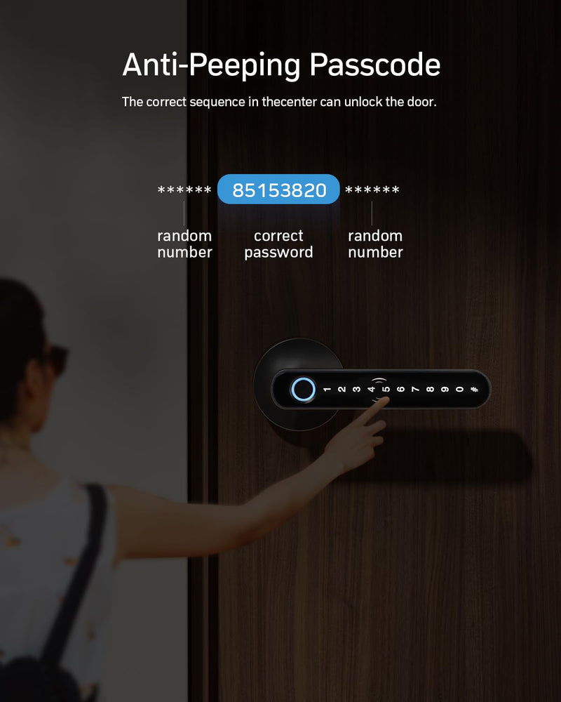 TMEZON Smart Door Lock Fingerprint, Keyless Entry Door Lock with Handle, APP/IC Cards/Codes/Keys/Fingerprints Biometric Electronic Keyless Entry Lock for Bedroom Home Hotel Office