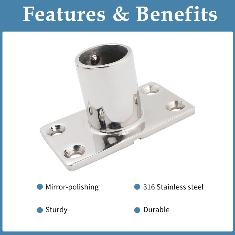 YANYUCB 316 Stainless Steel Rectangular 90° Boat Hand Rail Base,Marine Hardware Boat Handle Railing Fitting Includes Installation Accessories(1 inch)