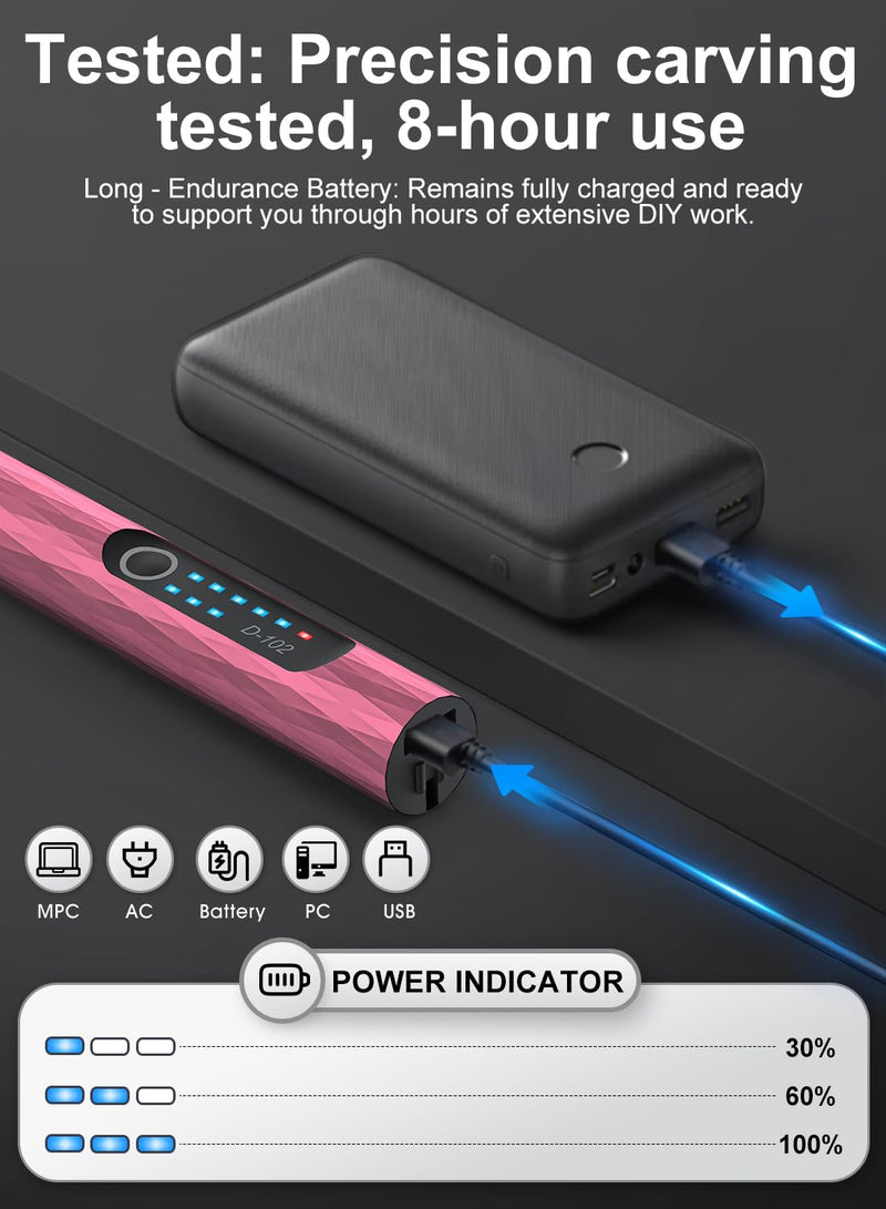 Upgraded Electric Engraving Pen, 37 Bits, 3-Speed Adjustable, USB Rechargeable, Cordless Rotary Tool for 50+ Surfaces – Perfect for DIY Crafts & Personalization – Ideal Valentine's Day Gift –Pink