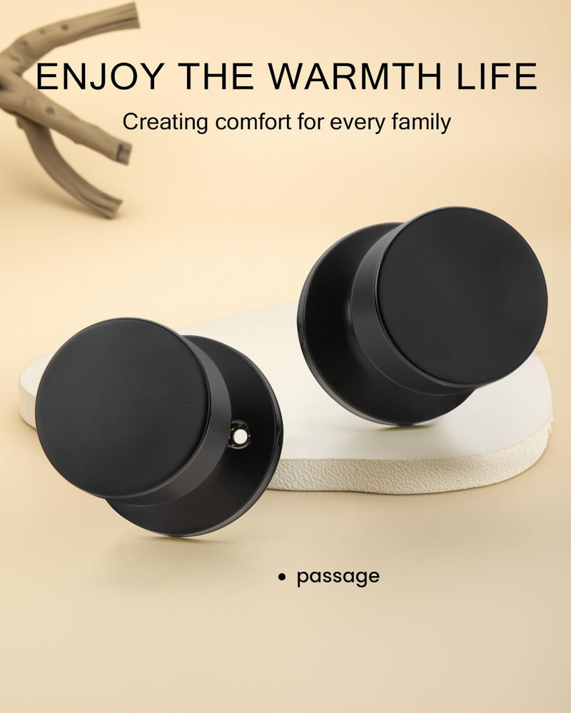 Haidms Matte Black Closet Door Knobs, Passage Door Knob for Closet, Black Round Door Knobs Interior Hallway 3 Pack