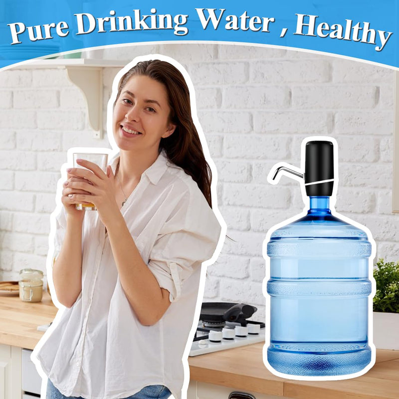 Water Dispenser for 5 Gallon Bottle, Electric Water Pump for 5 Gallon Jug with Switch and USB Charging, Portable Automatic Water Jug Dispenser for Camping, Travel, Home, Kitchen, Office Black