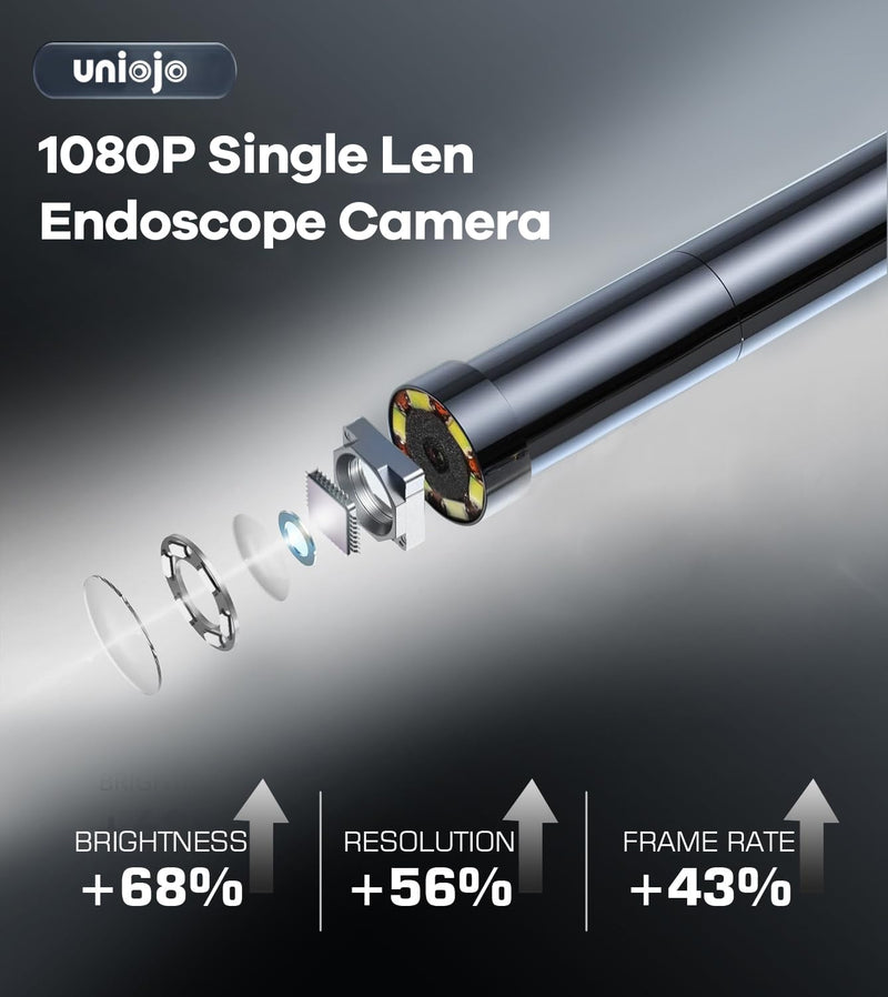 5.2mm Borescope, Endoscope Camera with Light, 1080P HD Inspection Camera with 4.3" LCD Screen, IP67 Waterproof Snake Camera with 8 LED Lights, Cool Gadgets for Men, with 32GB Card, Carrying Case Single len