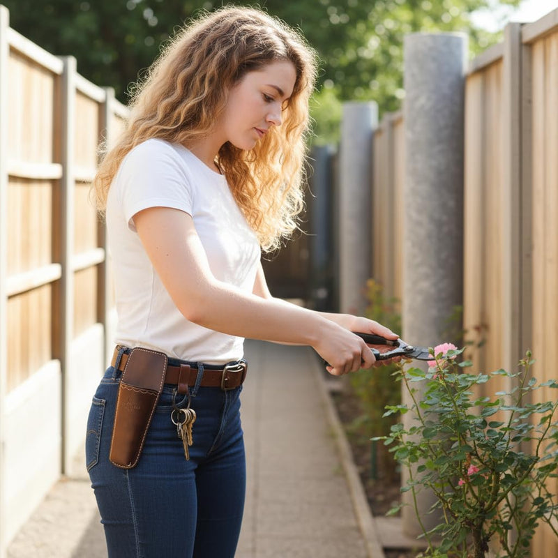 Leather Pruner Holster Belt Clip Holder for Pruning Shears, Garden Scissors | sturdy belt clip attachment, universal tool fit, hand-stitched construction, versatile for gardeners and landscapers