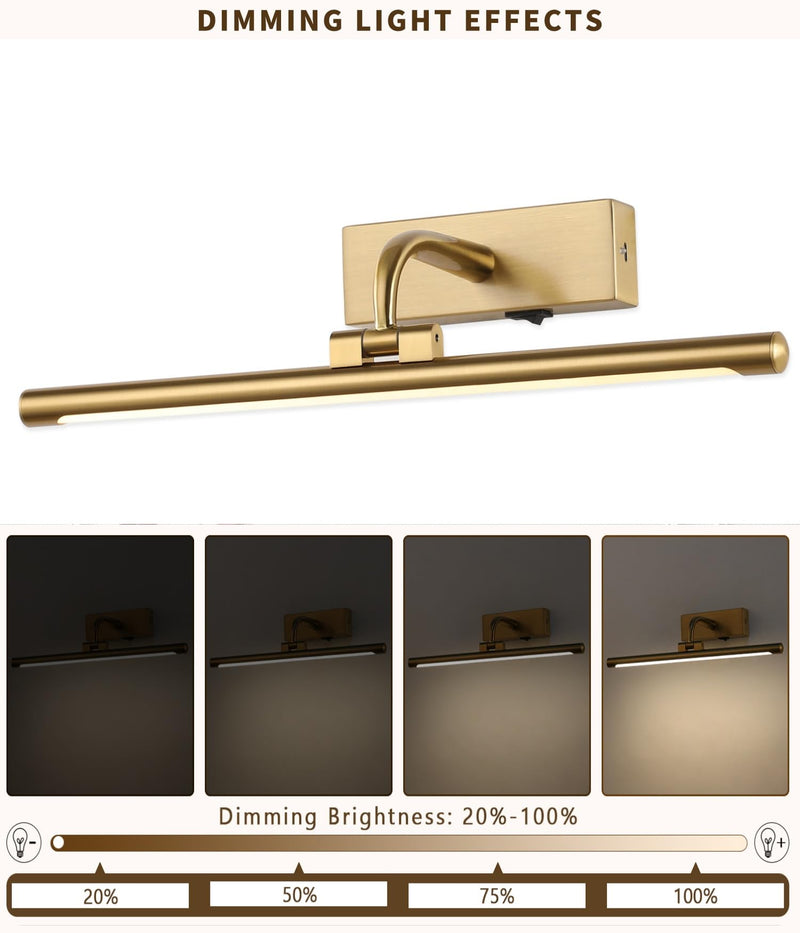 Battery Operated Picture Light with Remote and Timer, 15.94in Wireless Gallery Lights Brass 3CCT Rechargeable Art Lights for Paintings, Dimmable Wall Lights for Picture Display