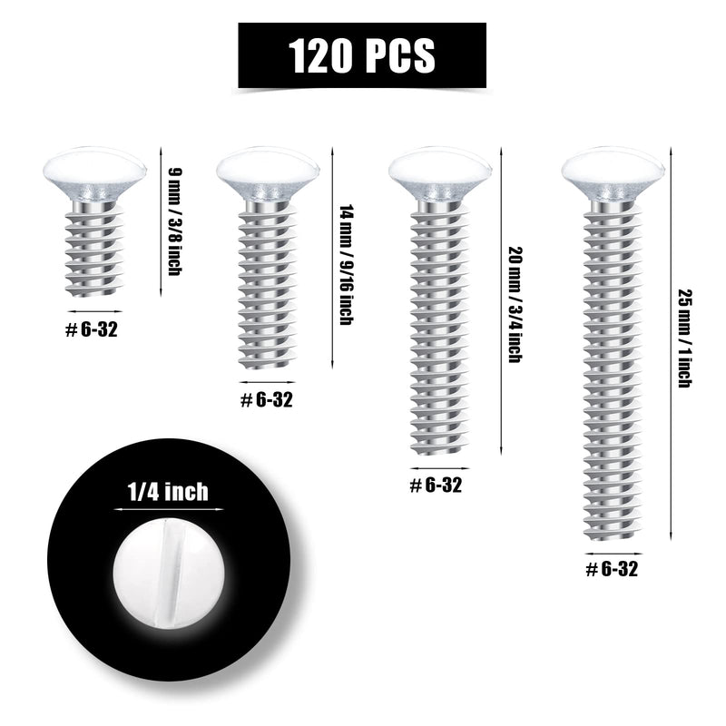 120pcs Wall Plate Screws, 4 Length Sizes 6-32 Thread Wall Panel Socket Screws Outlet Cover Screws Light Switch Cover Screw Replacement Electrical Screw for Wall Plate (White)