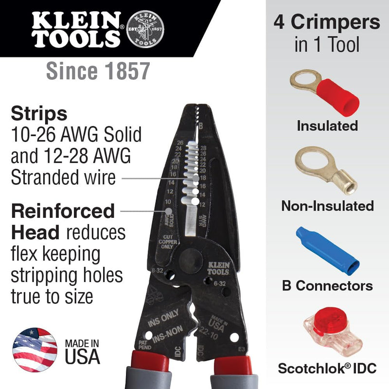Klein Tools 1019 Klein Kurve Wire Stripper / Crimper / Cutter for B and IDC Connectors, Made in USA, Terminals, More Stripper/Crimper/Cutter