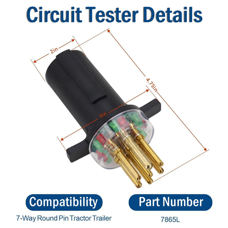 Kefly 7-Way Round Pin Trailer Truck Circuit Plug Tester Replace 7865L, Trailer Tractor Light Tester