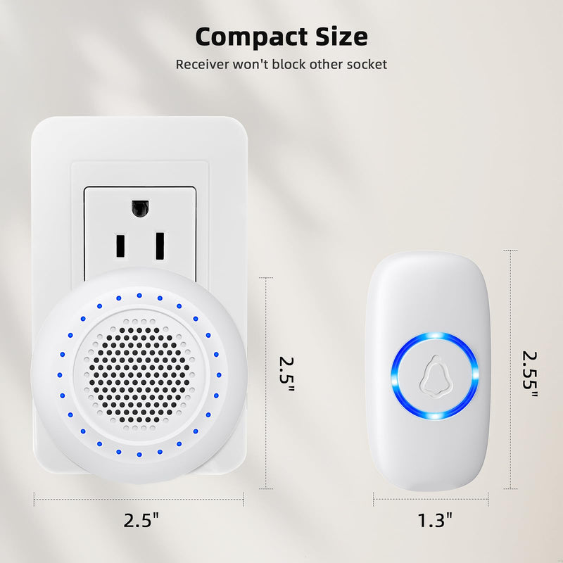 Wireless Doorbell • PHYSEN • Doorbell Chime Kits with 1 Transmitter 1 Receiver • Waterproof • Operating at 1000ft Range • 32 Ringtones • 5 Volume Levels • LED Flash • Door Bell for Home Classroom 1 Button+1 Receiver