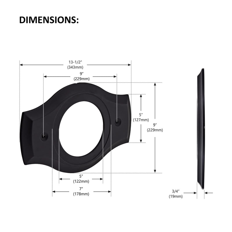 Renovation Shower Cover Plate for 2-Handle or 3-Handle to 1-Handle Shower Updates, Matte Black